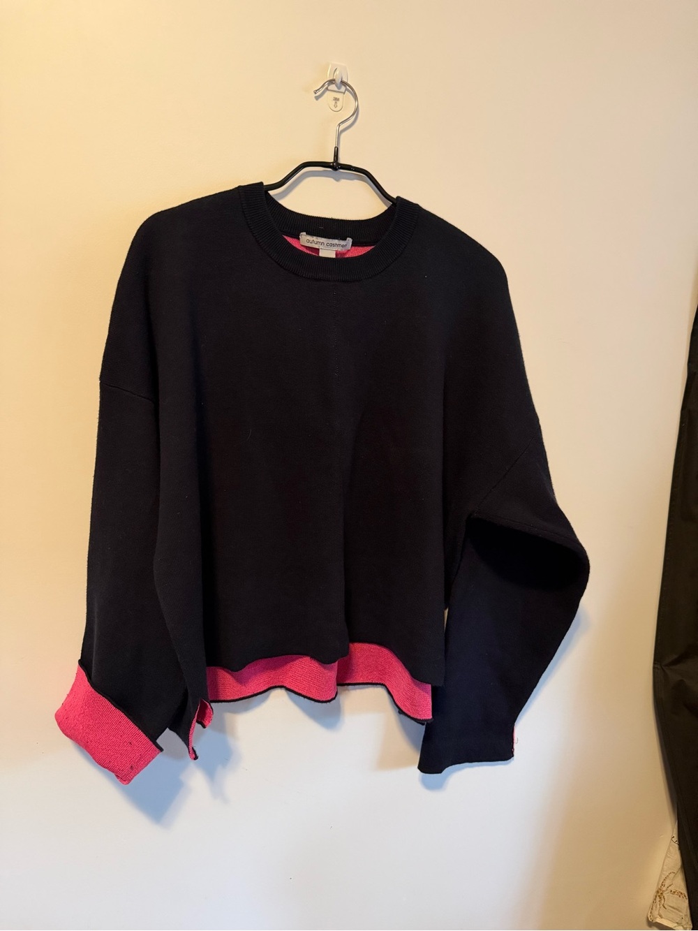 Autumn Cashmere Black Sweater with Pink Interior